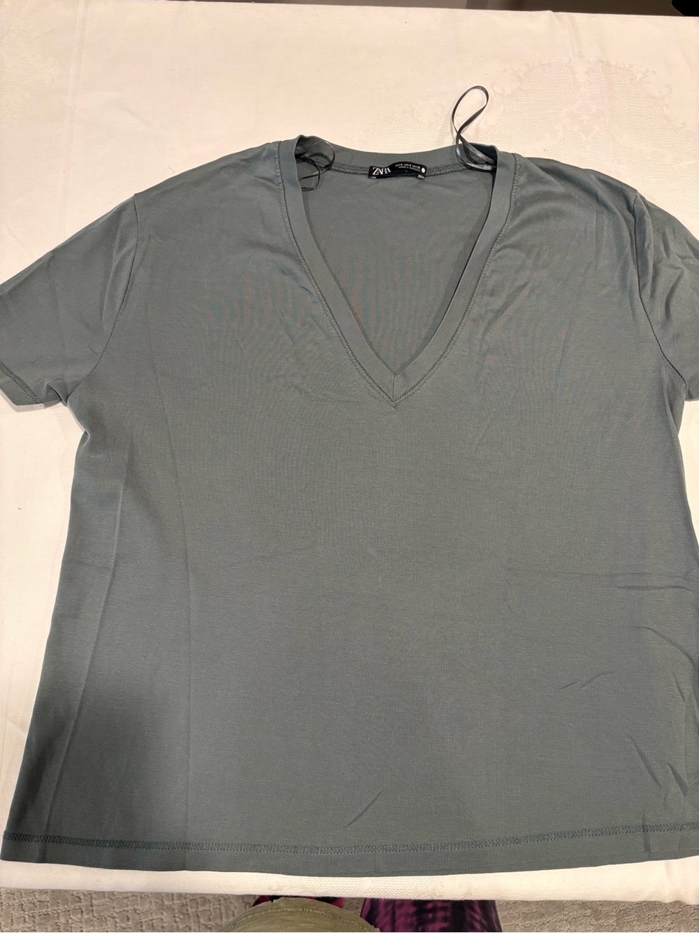 Zara Short Sleeve V-Neck Tee in Sage Green